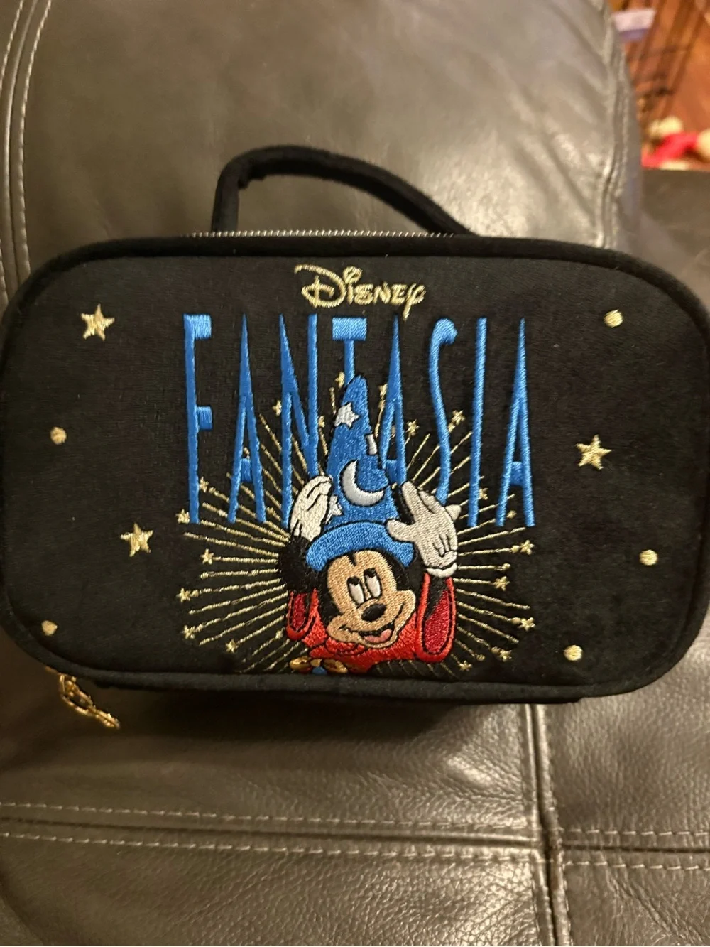 Disney Black Fantasia Mickey Cosmetic Case with Blue Embroidery